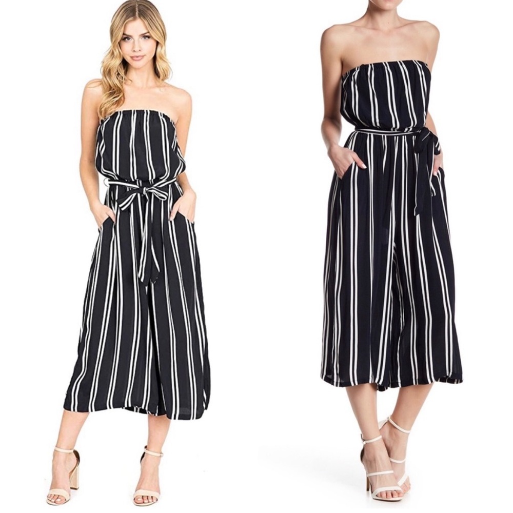 Strapless Striped Jumpsuit